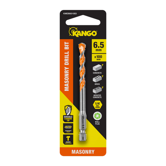 Kango 6.5mm x 100mm 1/4" Masonry Drill Bit - Durable Carbide Tip - Efficient Drilling - Auzzistore