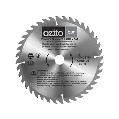 Ozito Circular Saw 2000W 235mm Laser Guided Metal Plastic Smooth Cut