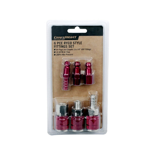 Craftright Air Fittings - 6 Piece - 1/4 BSP - Ryco Style – view 2 - Auzzistore