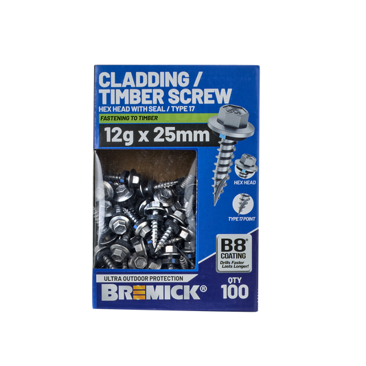 Bremick Hex Cladding Screw 12g x 25mm - 100 Pack - Corrosion Resistant – view 2 - Auzzistore