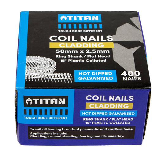 Titan Collated Coil Nail Ring 400 Pack - 50 x 2.5mm - Hot Dipped Galvanised - Corrosion Resistant - Auzzistore