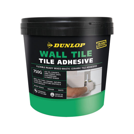 Dunlop Wall Tile Adhesive 750g White Ethylene Glycol Flexible Support