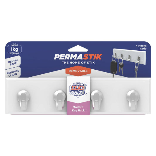 Permastik Key Rack - 120mm - Self-Adhesive - Holds Up To 1kg