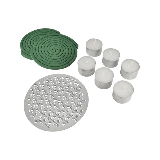 Bite Shield Mosquito Coil Diffuser Refills - 6 Coils & 6 Candles - 135mm x 140mm x 290mm - Outdoor Protection - Auzzistore