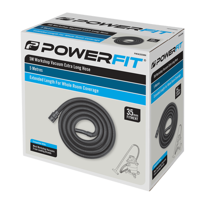 Powerfit Workshop Vacuum - 5m Extra Long Hose - Black - Durable & Flexible