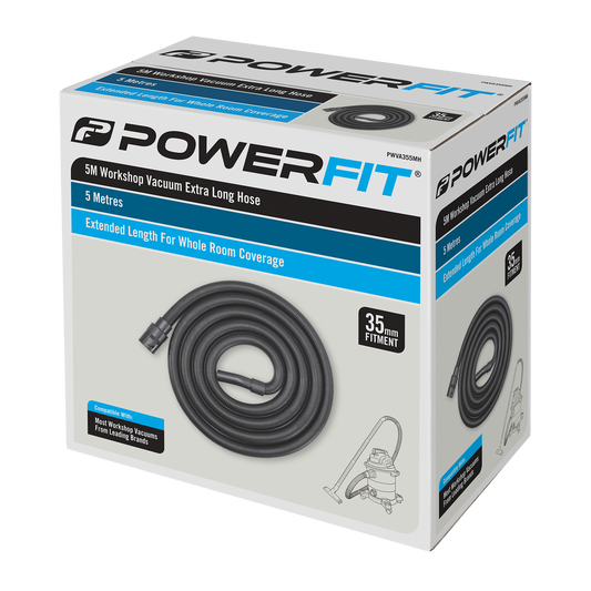 Powerfit Workshop Vacuum - 5m Extra Long Hose - Black - Durable & Flexible