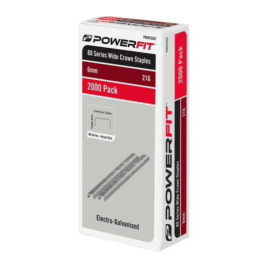 Powerfit 6mm Electro Galvanised Wide Crown Staples - 2000 Pack - 21 Gauge - Corrosion Resistant