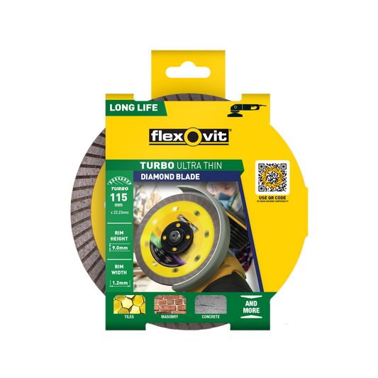 Flexovit Ultra Thin Turbo Diamond Blade 115mm - Fast Clean Cuts - 20mm Bore - Auzzistore