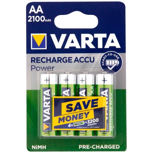 Varta AA Rechargeable Batteries 2100mAh 4 Pack - Ni-MH - Green & Blue