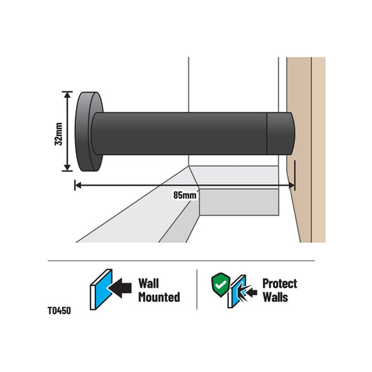 Adoored Door Stop - 85mm - Steel/Rubber - Wall Mounted – view 2 - Auzzistore