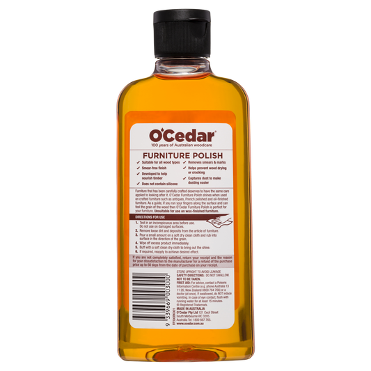 O'Cedar Furniture Polish 300ml Liquid Wood Care Nourishes Prevents Cracking