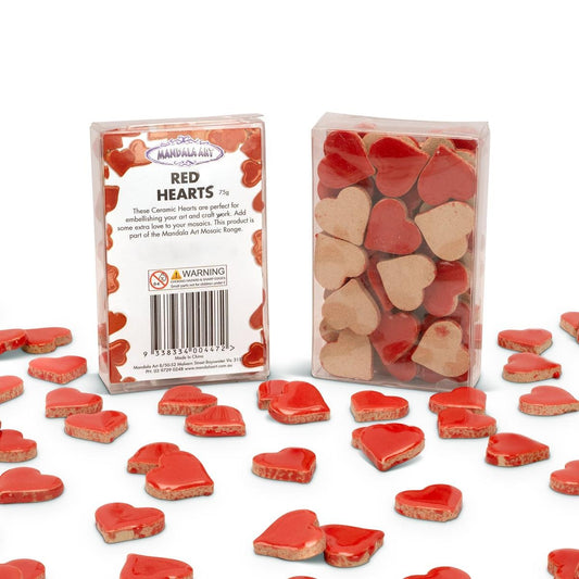 Mandala Art Red Ceramic Hearts - 19mm x 18mm - Indoor/Outdoor Craft Embellishments