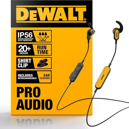 Dewalt Jobsite Wireless Bluetooth Earphones - 20 Hours Talk Time - IPX6 Water-Resistant