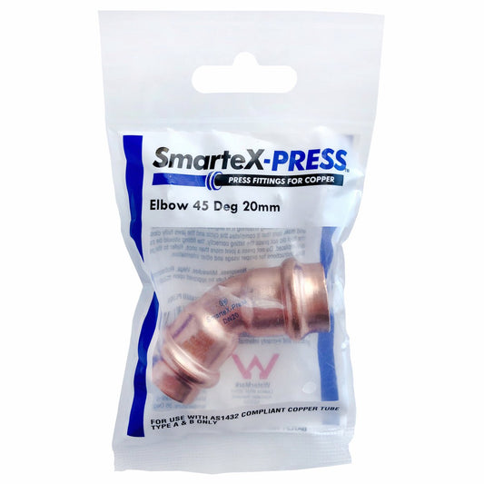 Smartex Press 20mm Copper 45° Elbow - Flame-Free Fitting - WaterMark Certified – view 2 - Auzzistore