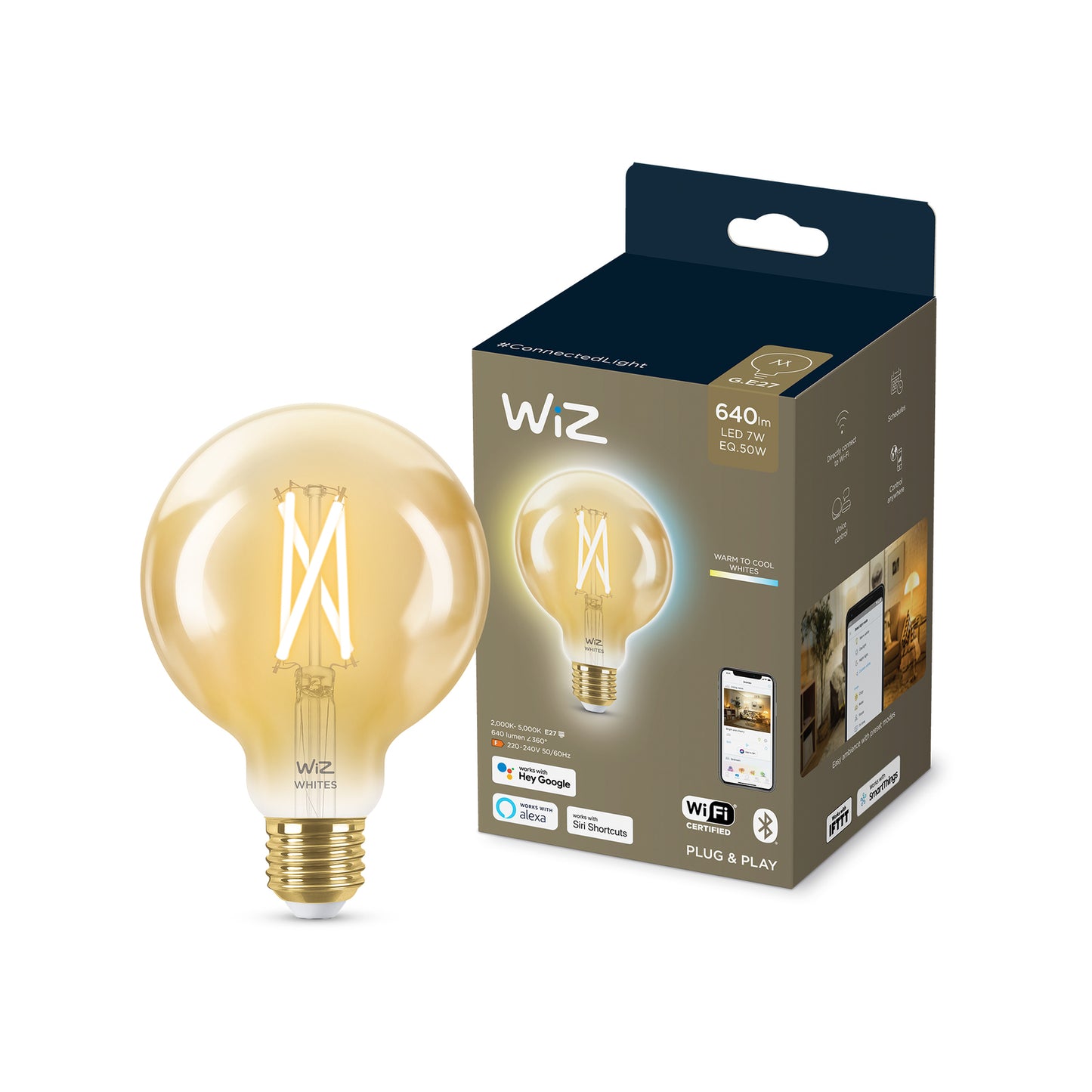 WIZ G95 E27 LED 640Lm Tuneable White 7W Smart Filament Globe