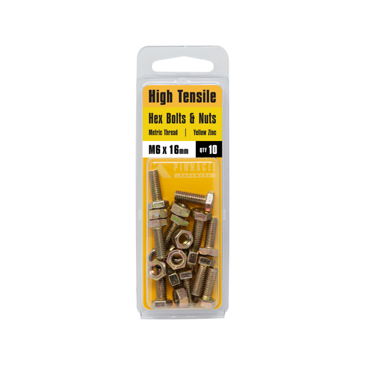Pinnacle Hex Bolt and Nut - M6 x 16mm - Yellow Zinc - Hi Tensile - 10 Pack – view 2 - Auzzistore