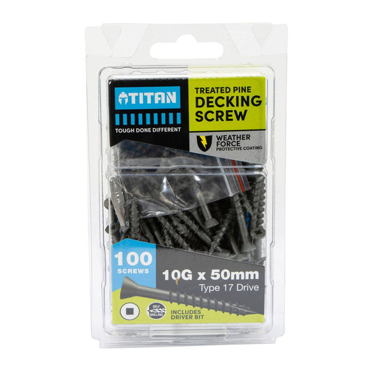 Titan 10g x 50mm Weather Force Deck Treated Pine Screws Qty 100 - Durable Corrosion Protection - Auzzistore