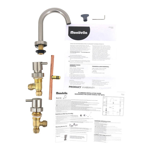 Mondella Resonance Basin Set - 1 4 Turn Pin Lever - 245mm x 160mm - Brushed Nickel - Ergonomic Handles - Water Efficient – view 2