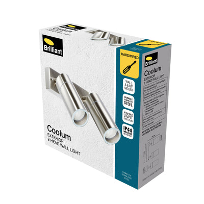 Brilliant Coolum Exterior Wall Light - 2 Head - Stainless Steel - Weather Resistant