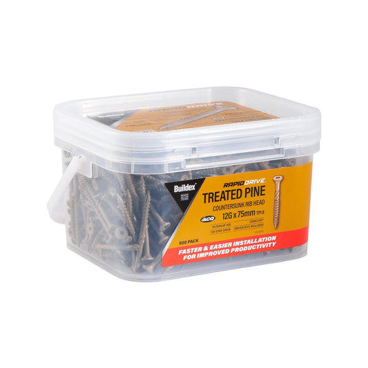 Buildex Rapiddrive Treated Pine Screws 12g x 75mm Box of 500 - Coarser Thread - Fast Installation – view 2 - Auzzistore