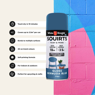 White Knight Squirts Bermuda Blue Gloss Spray Paint 310g Durable Finish