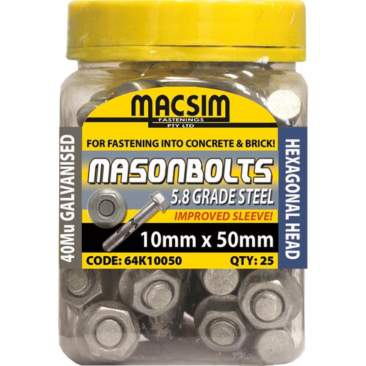 Macsim Fasteners 10mm x 50mm Galvanised Sleeve Anchor 25 Pack - Auzzistore