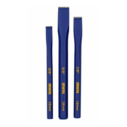 Irwin 3 Piece Cold Chisel Set - Forged Steel - 68mm x 24mm x 230mm - Rust Resistant - Auzzistore