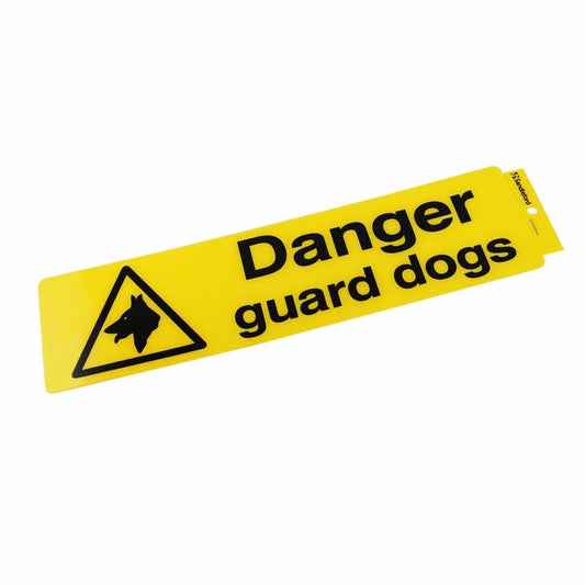 Sandleford Danger Guard Dogs Self Adhesive Sign - Yellow/Black - 330mm x 95mm - Auzzistore