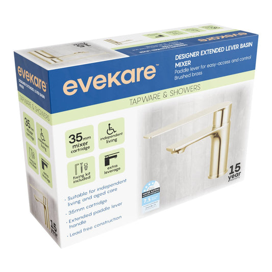 Evekare Brushed Brass Extended Lever Basin Mixer - 180mm x 180mm x 75mm - Easy Access – view 2