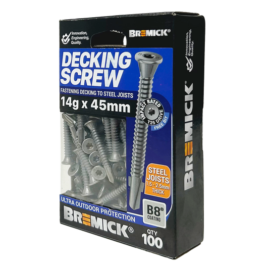 Bremick Decking Screw 14g x 45mm Wing Truss - 100 Pack - T25 Drive - B8 Coating - Auzzistore