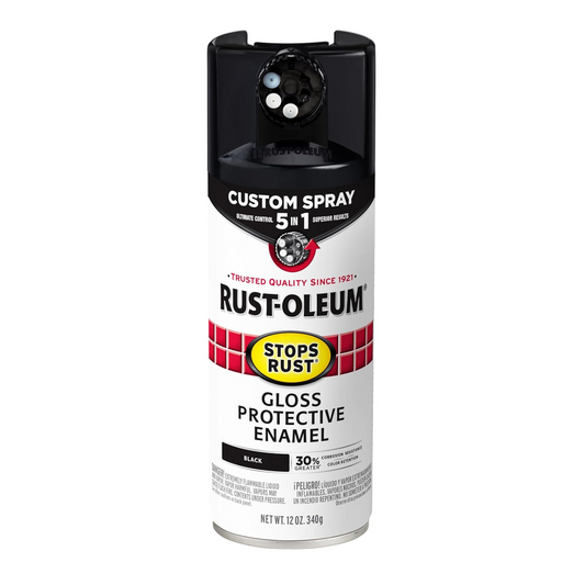 Rust Oleum Custom Spray Paint 5 in 1 - Gloss Black 340g - 0.34L - Fast-Drying - Auzzistore