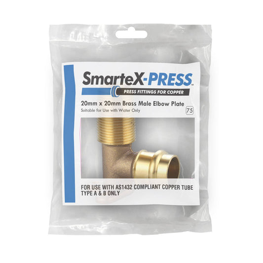Smartex Press Male Back Plate Elbow 20 x 20mm - Lead-Free Brass - Flame-Free Installation – view 2 - Auzzistore