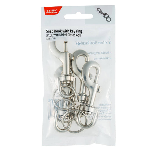 Taskmaster Nickel Plated Snap Hook with Key Ring - 81x12mm - 4 Pack - Durable – view 2