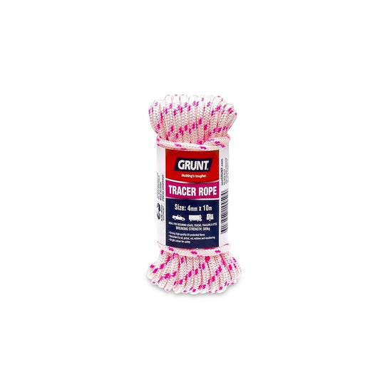 Grunt 4mm x 10m Safety Rope - White Pink Blue Tracer - Durable High Visibility - Auzzistore