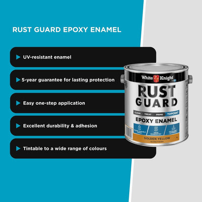 White Knight Rust Guard 4L Golden Yellow Gloss Epoxy Enamel Paint - UV-Resistant - Durable Metal Protection