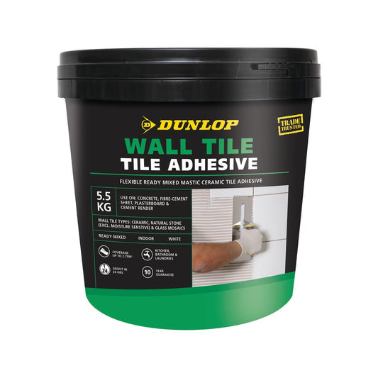 Dunlop Wall Tile Adhesive - 5.5kg - Ethylene Glycol - Flexible - Auzzistore