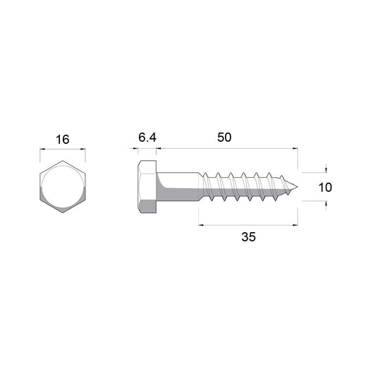 Zenith M10 x 50mm Hot Dipped Galvanised Black Hex Head Coach Screws - Each - Heavy-Duty - Rust Resistant – view 2 - Auzzistore