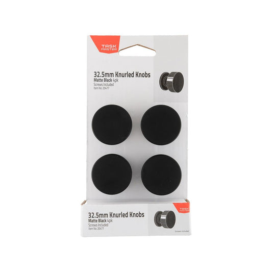 Taskmaster 32 Knurled Cabinet Knobs 4 Pack - 5mm - Matte Black - Modern Design
