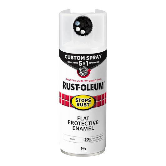 Rust Oleum Custom Spray 5 in 1 Gloss White 340g - 5 Spray Patterns - Fast Drying - Auzzistore