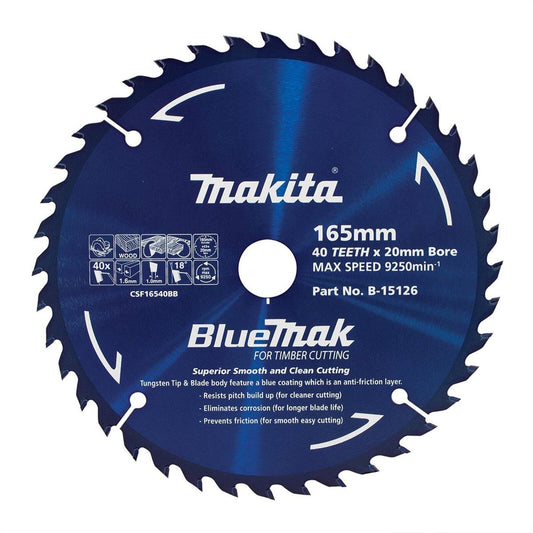 Makita 165mm 40t Bluemark Circ Saw Blade B 15126 - Tungsten Carbide - Precision Cutting