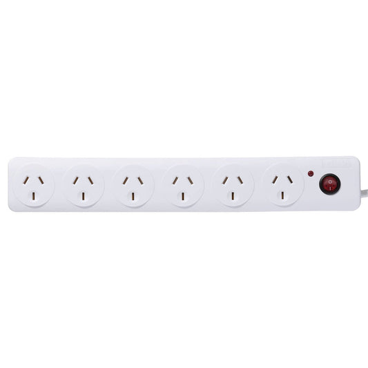 Click White 6 Outlet Surge Protected Powerboard 0.9m - Master Switch - SAA Approved