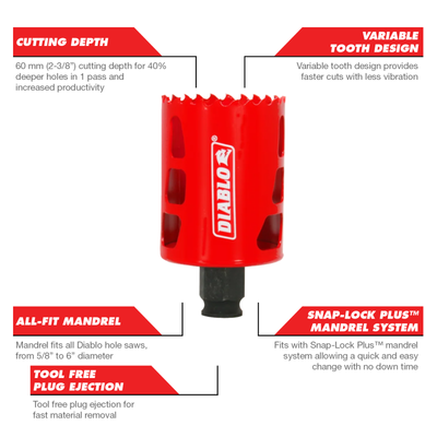 Diablo 51mm Bi Metal Hole Saw - Efficient Cutting Tool - Tool-Free Plug Ejection