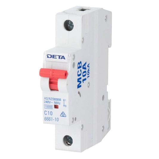 DETA 10A Miniature Circuit Breaker - 1 Pole - 18mm Wide - 10kA Capacity - Auzzistore
