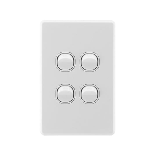 Deta S Line Gloss White Quad Vertical Wall Switch Gloss White - Auzzistore
