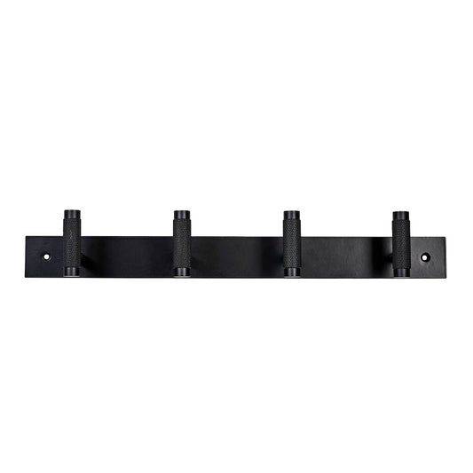 Adoored 4 Hook Rack - Black Knurled - 400mm - Durable Steel - Easy Install