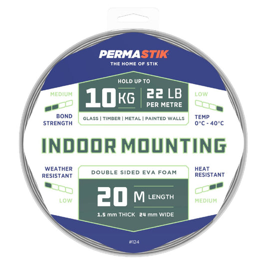 Permastik Indoor Mounting Tape - 24mm x 20m - Foam - 10kg Hold