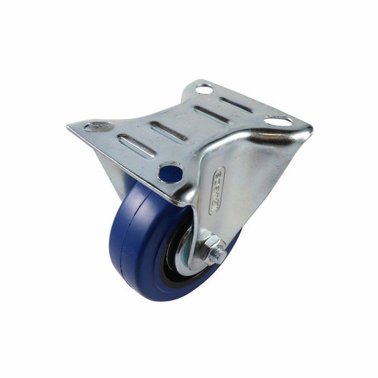 Easyroll Fixed Castor - 75mm - Blue Elastic Rubber - Non-Marking - Auzzistore