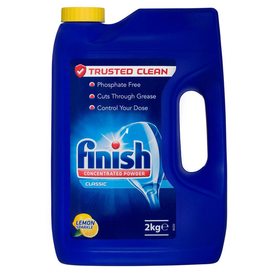 Finish 2kg Lemon Sparkle Concentrated Dishwashing Powder - 2x Concentrate - Phosphate-Free - Deep Cleaning