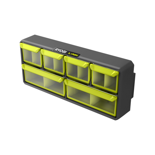 Ryobi Link Small Wall Parts Organiser - 6 Clear Bins - 168mm x 94mm x 394mm – view 2