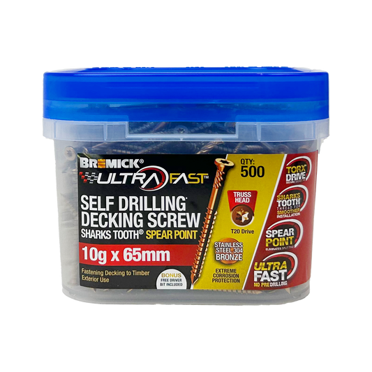 Bremick Ultrafast Decking Screws - 10g x 65mm - Stainless Steel 304 - 500 Pack - T20 Truss Head - Smooth Installation – view 2 - Auzzistore